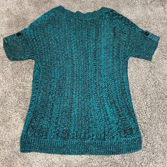 Cato Women Large Short Sleeve Sweater Open Front Roll Tab Decorative Sleeve - Picture 4 of 14